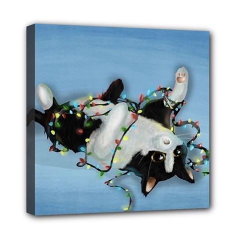 Christmas Cat Mini Canvas 8  X 8  (stretched) by Blueketchupshop