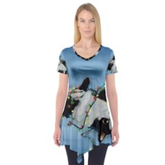 Christmas Cat Short Sleeve Tunic  by Blueketchupshop