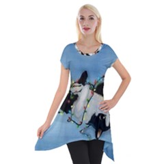 Christmas Cat Short Sleeve Side Drop Tunic by Blueketchupshop