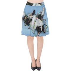 Christmas Cat Velvet High Waist Skirt