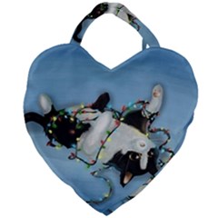 Christmas Cat Giant Heart Shaped Tote