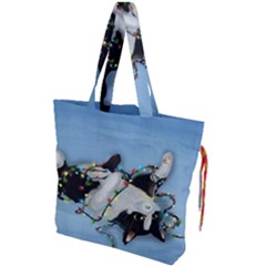 Christmas Cat Drawstring Tote Bag