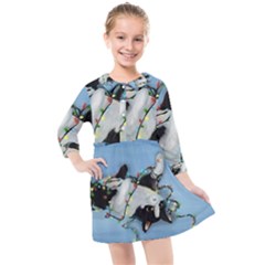 Christmas Cat Kids  Quarter Sleeve Shirt Dress