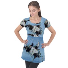 Christmas Cat Puff Sleeve Tunic Top by Blueketchupshop