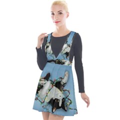 Christmas Cat Plunge Pinafore Velour Dress