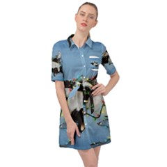 Christmas Cat Belted Shirt Dress