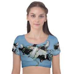 Christmas Cat Velvet Short Sleeve Crop Top  by Blueketchupshop