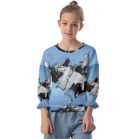 Christmas Cat Kids  Cuff Sleeve Top by Blueketchupshop