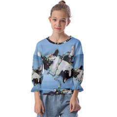 Christmas Cat Kids  Cuff Sleeve Top