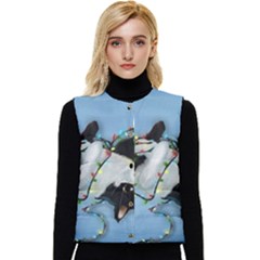 Christmas Cat Women s Short Button Up Puffer Vest