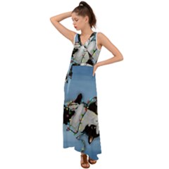 Christmas Cat V-neck Chiffon Maxi Dress