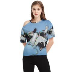 Christmas Cat One Shoulder Cut Out Tee