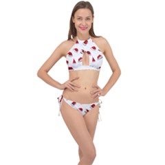 Red Christmas Hats Cross Front Halter Bikini Set by SychEva