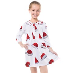 Red Christmas Hats Kids  Quarter Sleeve Shirt Dress by SychEva