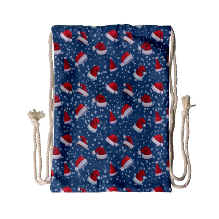 Blue Christmas Hats Drawstring Bag (Small)