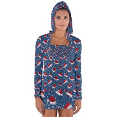 Blue Christmas Hats Long Sleeve Hooded T-shirt by SychEva