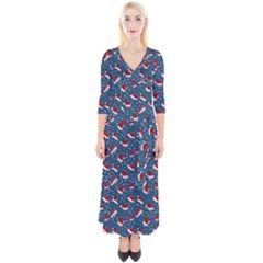 Blue Christmas Hats Quarter Sleeve Wrap Maxi Dress by SychEva