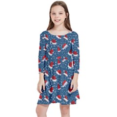 Blue Christmas Hats Kids  Quarter Sleeve Skater Dress by SychEva