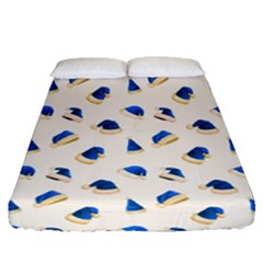 Blue Christmas Hats Fitted Sheet (queen Size) by SychEva