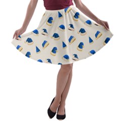 Blue Christmas Hats A-line Skater Skirt by SychEva