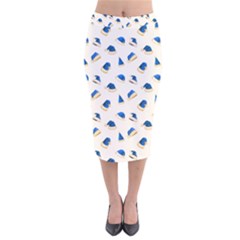 Blue Christmas Hats Velvet Midi Pencil Skirt by SychEva