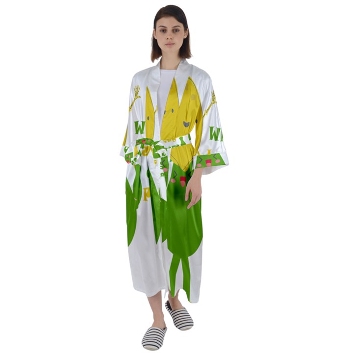 Lemon Over Pear Maxi Satin Kimono