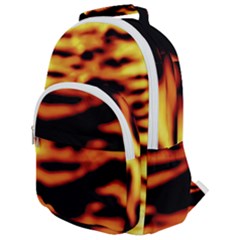 Red  Waves Abstract Series No13 Rounded Multi Pocket Backpack by DimitriosArt