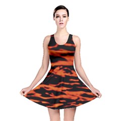 Red  Waves Abstract Series No9 Reversible Skater Dress by DimitriosArt