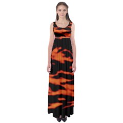 Red  Waves Abstract Series No9 Empire Waist Maxi Dress by DimitriosArt