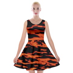 Red  Waves Abstract Series No9 Velvet Skater Dress by DimitriosArt