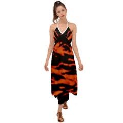 Red  Waves Abstract Series No9 Halter Tie Back Dress  by DimitriosArt