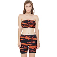 Red  Waves Abstract Series No9 Stretch Shorts And Tube Top Set by DimitriosArt