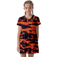 Red  Waves Abstract Series No9 Kids  Asymmetric Collar Dress by DimitriosArt