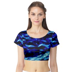 Blue Waves Abstract Series No8 Short Sleeve Crop Top by DimitriosArt