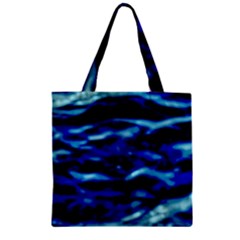 Blue Waves Abstract Series No8 Zipper Grocery Tote Bag by DimitriosArt