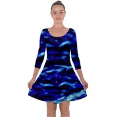 Blue Waves Abstract Series No8 Quarter Sleeve Skater Dress by DimitriosArt