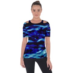 Blue Waves Abstract Series No8 Shoulder Cut Out Short Sleeve Top by DimitriosArt