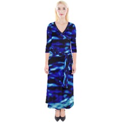 Blue Waves Abstract Series No8 Quarter Sleeve Wrap Maxi Dress by DimitriosArt