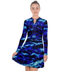 Blue Waves Abstract Series No8 Long Sleeve Panel Dress by DimitriosArt