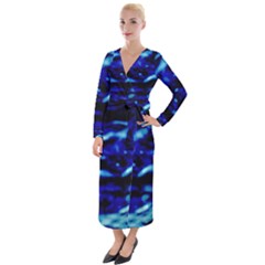 Blue Waves Abstract Series No8 Velvet Maxi Wrap Dress by DimitriosArt