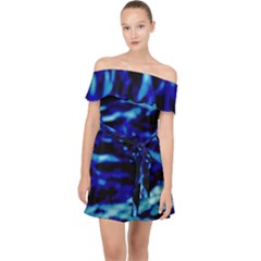 Blue Waves Abstract Series No8 Off Shoulder Chiffon Dress by DimitriosArt