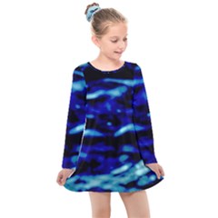 Blue Waves Abstract Series No8 Kids  Long Sleeve Dress by DimitriosArt