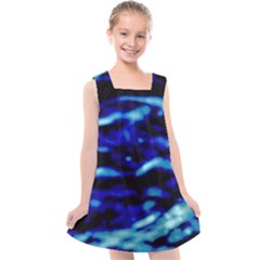 Blue Waves Abstract Series No8 Kids  Cross Back Dress by DimitriosArt