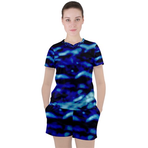 Blue Waves Abstract Series No8 Women s Tee And Shorts Set by DimitriosArt