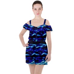 Blue Waves Abstract Series No8 Ruffle Cut Out Chiffon Playsuit by DimitriosArt