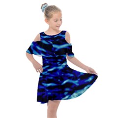 Blue Waves Abstract Series No8 Kids  Shoulder Cutout Chiffon Dress by DimitriosArt