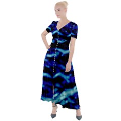 Blue Waves Abstract Series No8 Button Up Short Sleeve Maxi Dress by DimitriosArt