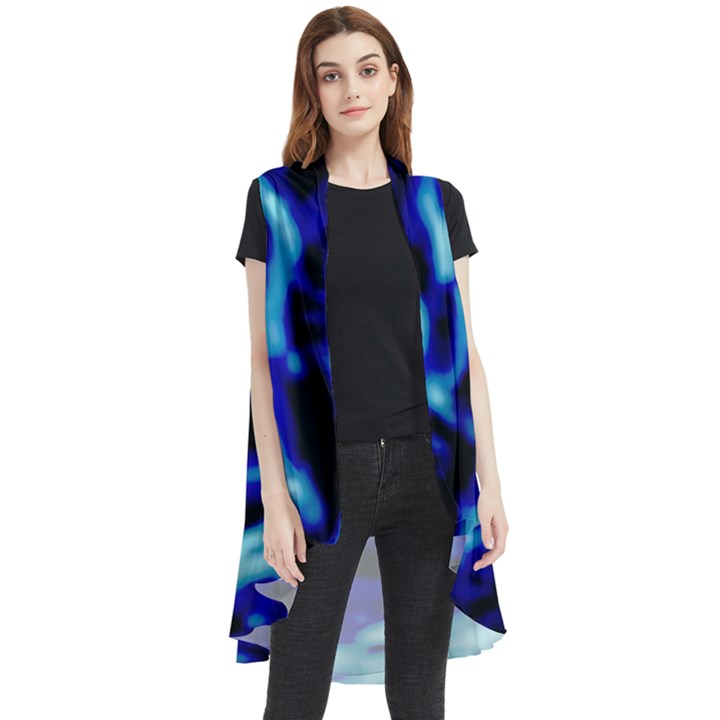 Blue Waves Abstract Series No8 Sleeveless Chiffon Waistcoat Shirt