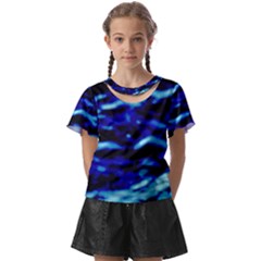 Blue Waves Abstract Series No8 Kids  Front Cut Tee by DimitriosArt