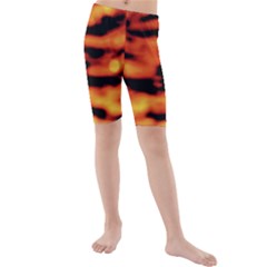 Red  Waves Abstract Series No5 Kids  Mid Length Swim Shorts by DimitriosArt